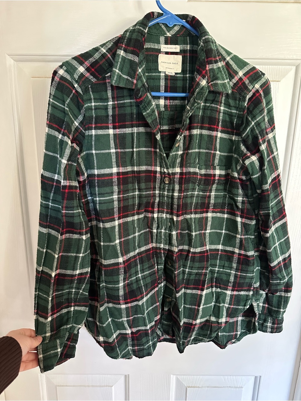 American Eagle Outfitters Dark Green Plaid Button-Down Shirt
